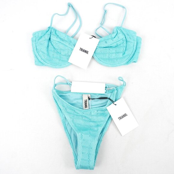 Triangl Mala Jave Blue Crochet Balconette Bikini Top (Small+) & Bottoms (XS) NWT - Picture 2 of 9